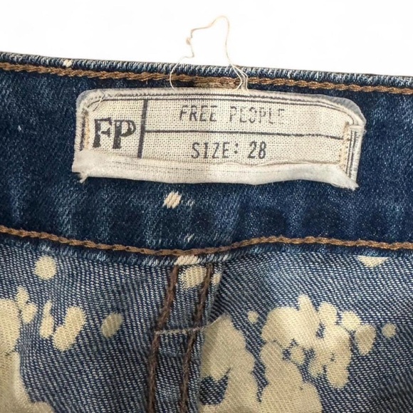 Free People Navy and Cream Printed Flare Jeans - Picture 4 of 6